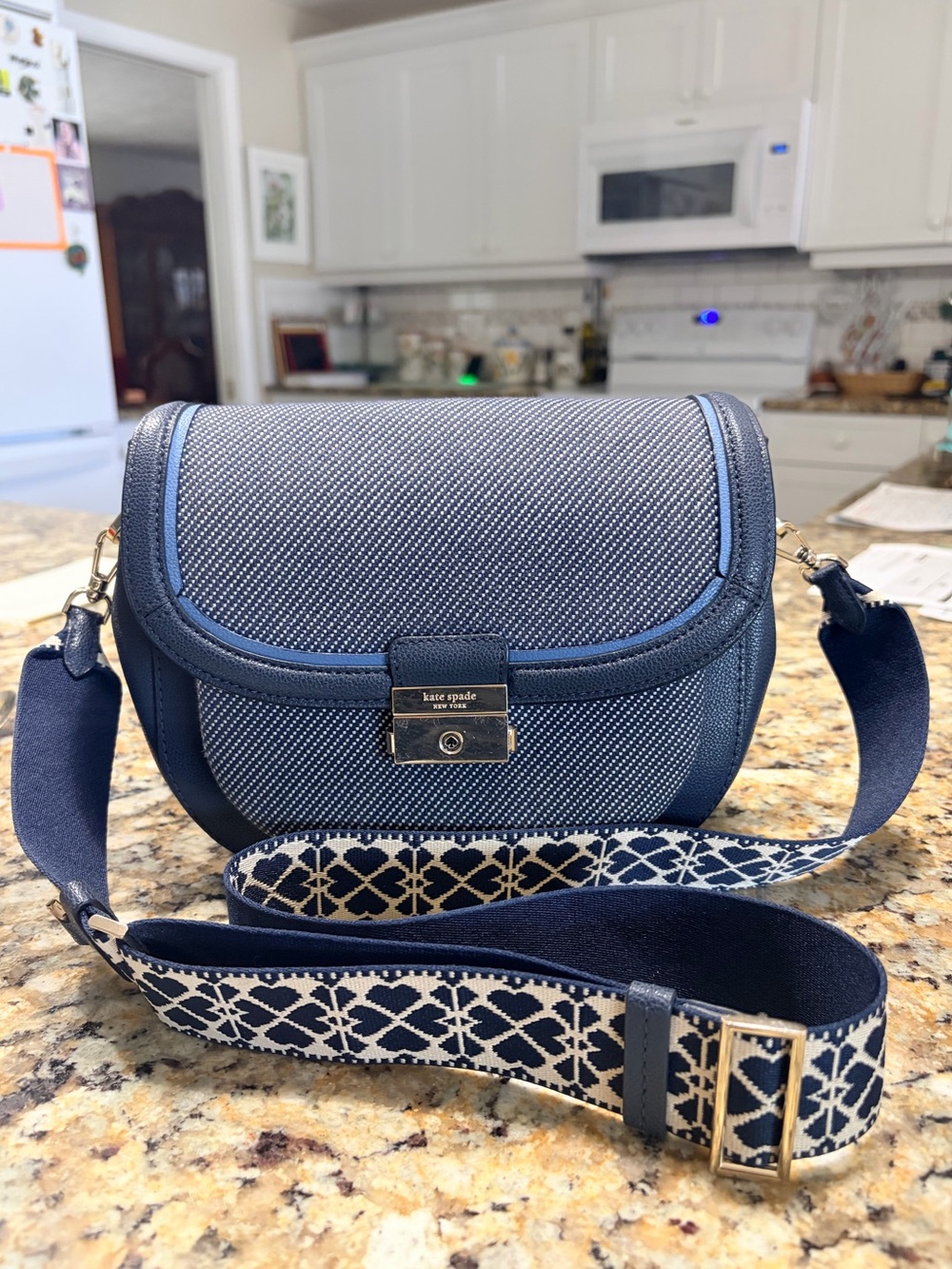 kate spade Navy Voyage Chambray Twill Large Saddle Bag